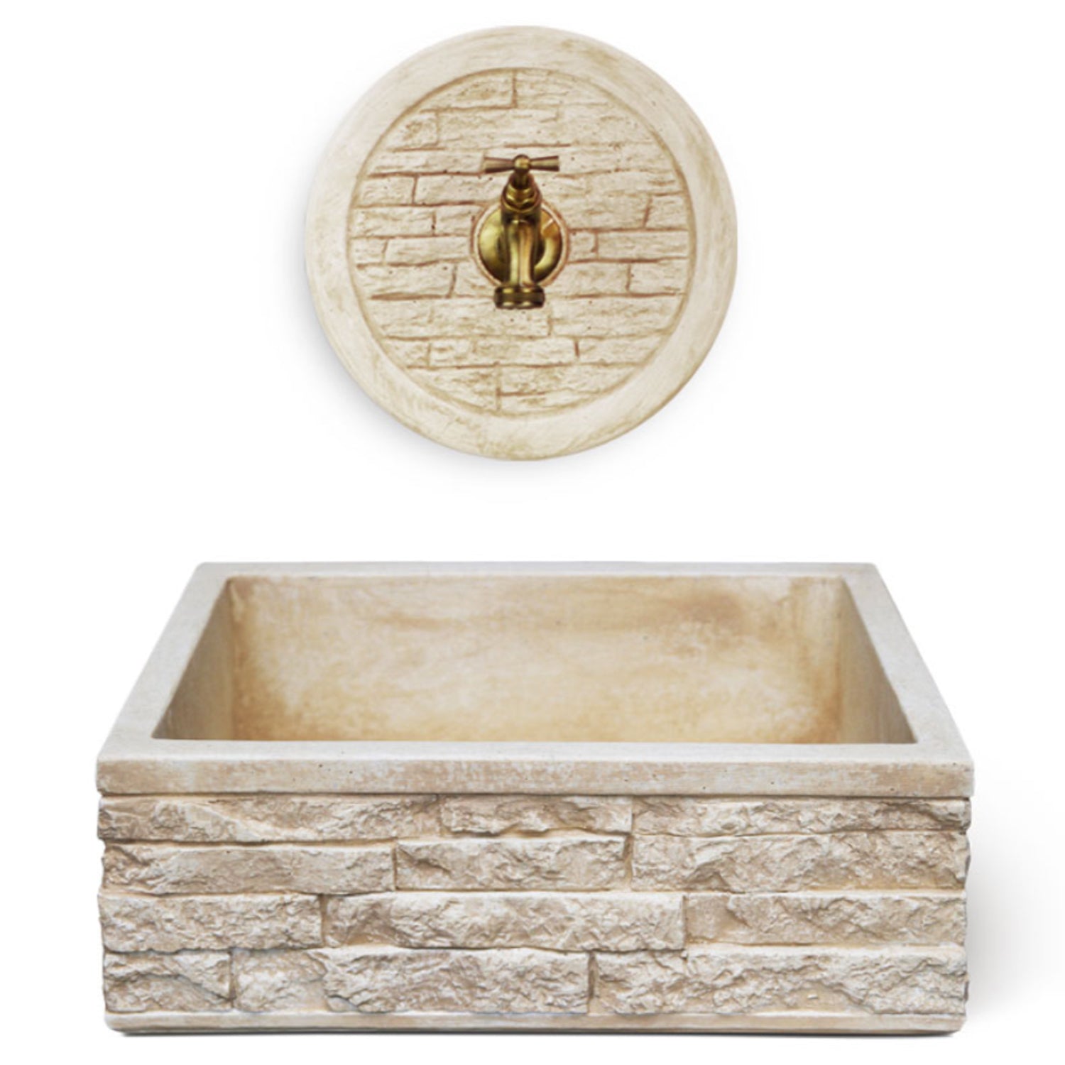 Lavello da esterno in cemento con rosone para schizzi nocciola cm 45x35x16h cm modello R-Altopiano