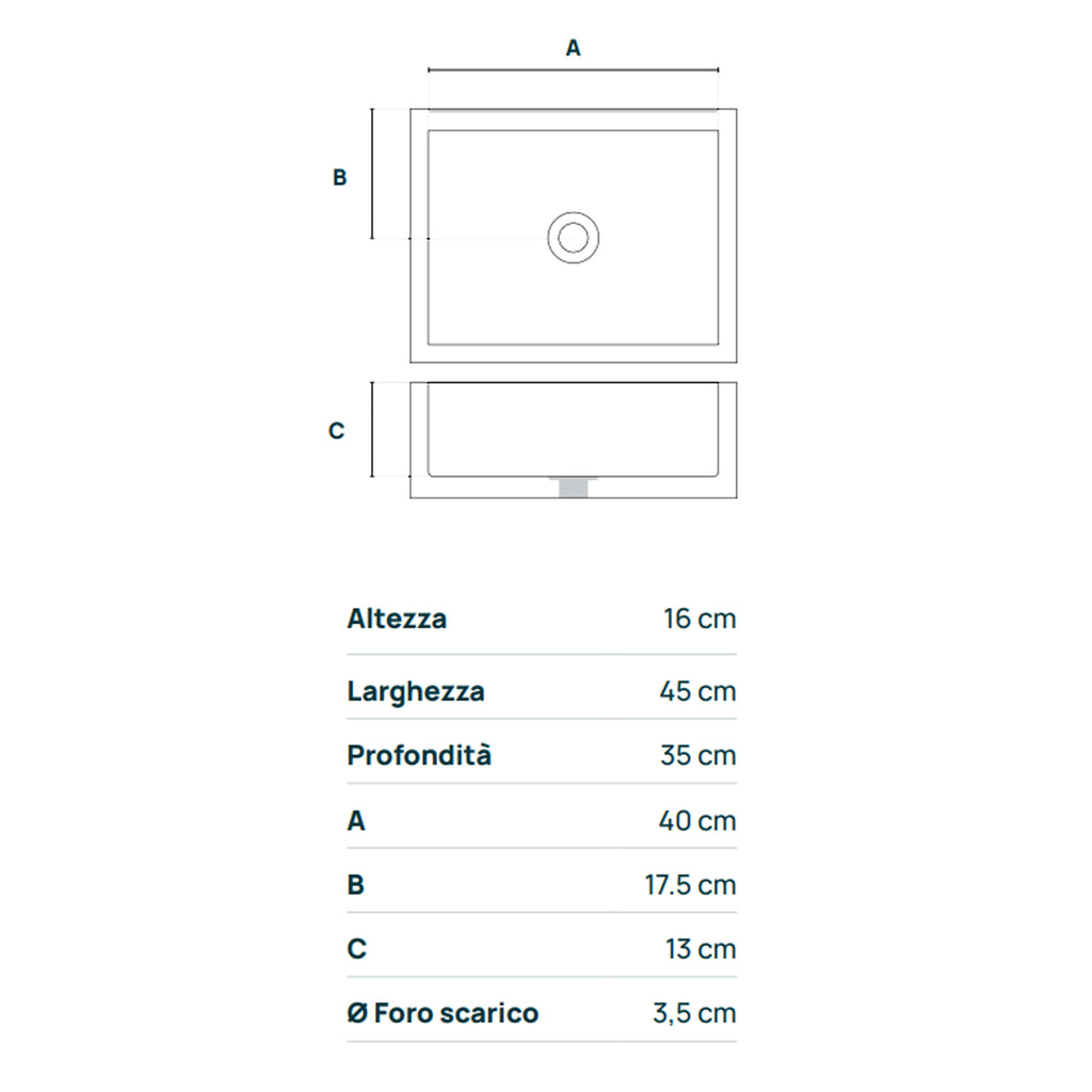 Acquaio da giardino in cemento con rosone para schizzi Grigio cm 45x35x16h cm modello R-Best