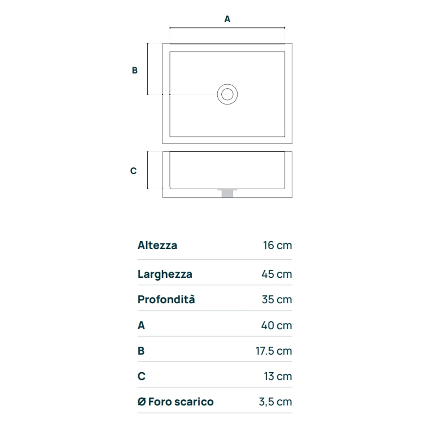 Acquaio da giardino in cemento con rosone para schizzi Grigio cm 45x35x16h cm modello R-Best