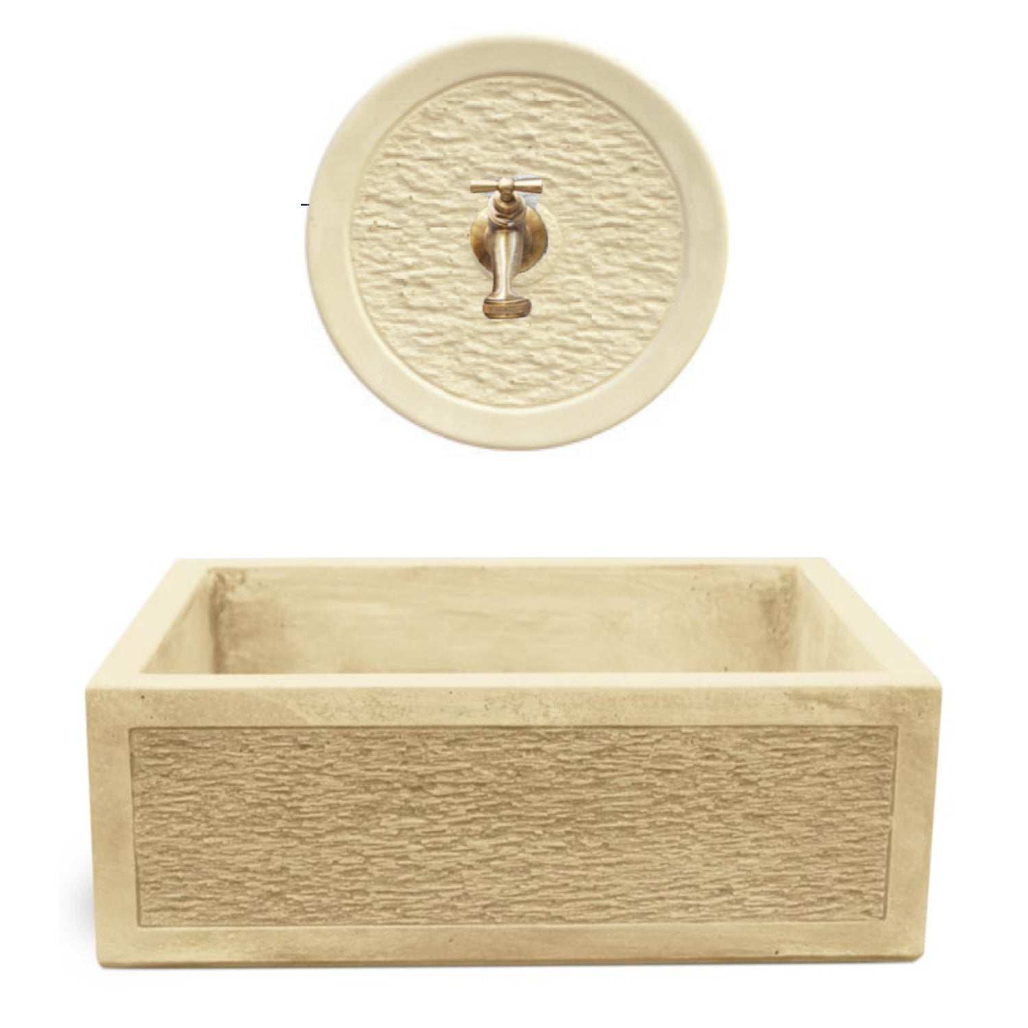 Acquaio da giardino in cemento con rosone para schizzi nocciola cm 45x35x16h cm modello R-Best