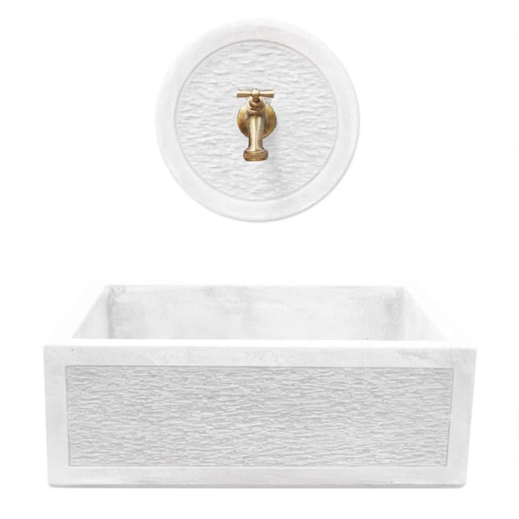 Acquaio da giardino in cemento con rosone para schizzi bianco cm 45x35x16h cm modello R-Best