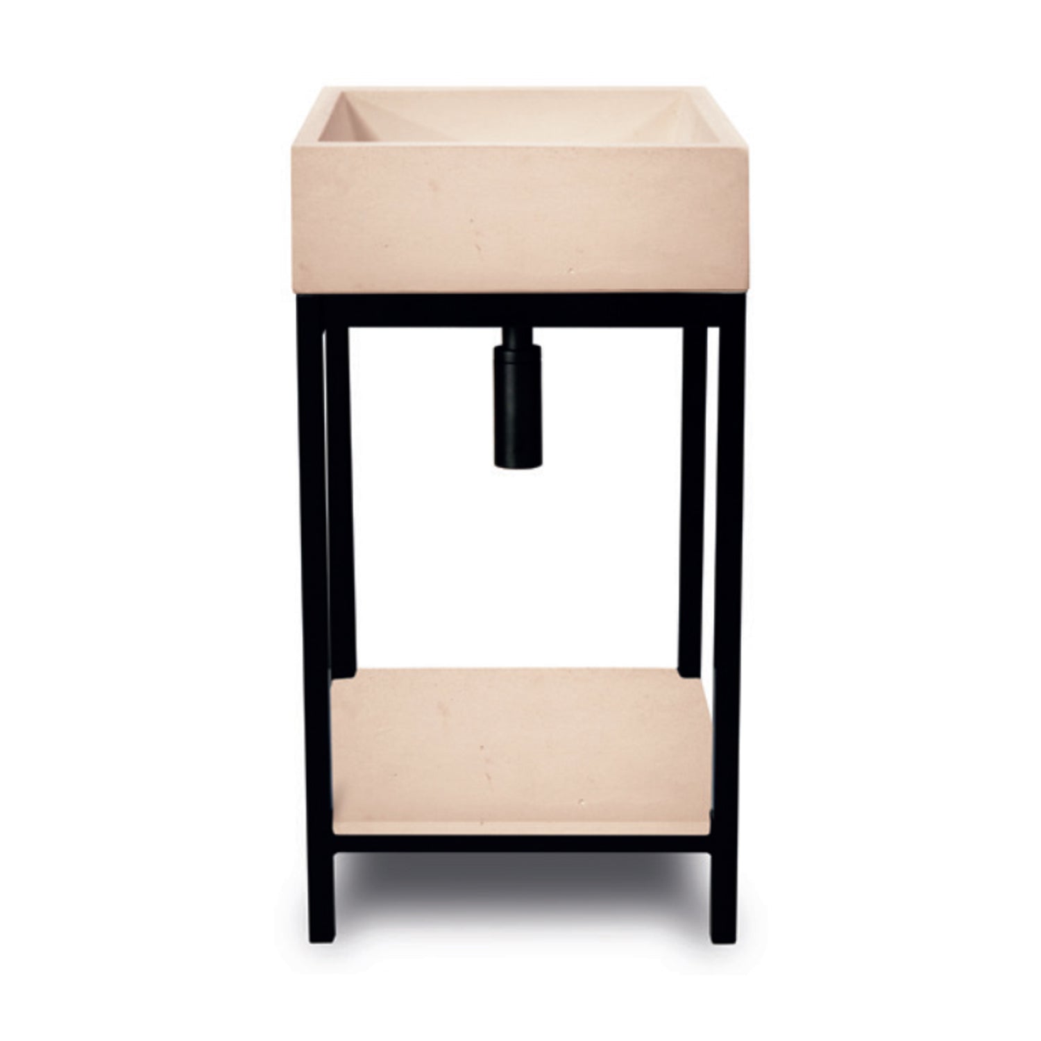 Supporto in metallo nero per acquai con mensola in cemento rosa cm 44x74