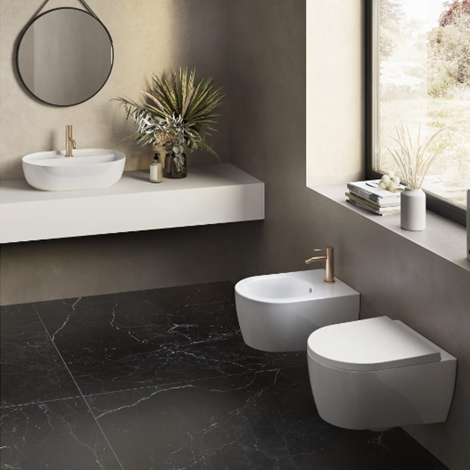 Coppia di sanitari sospesi 54x35 cm serie Fusion di Hatria con sedile soft-close