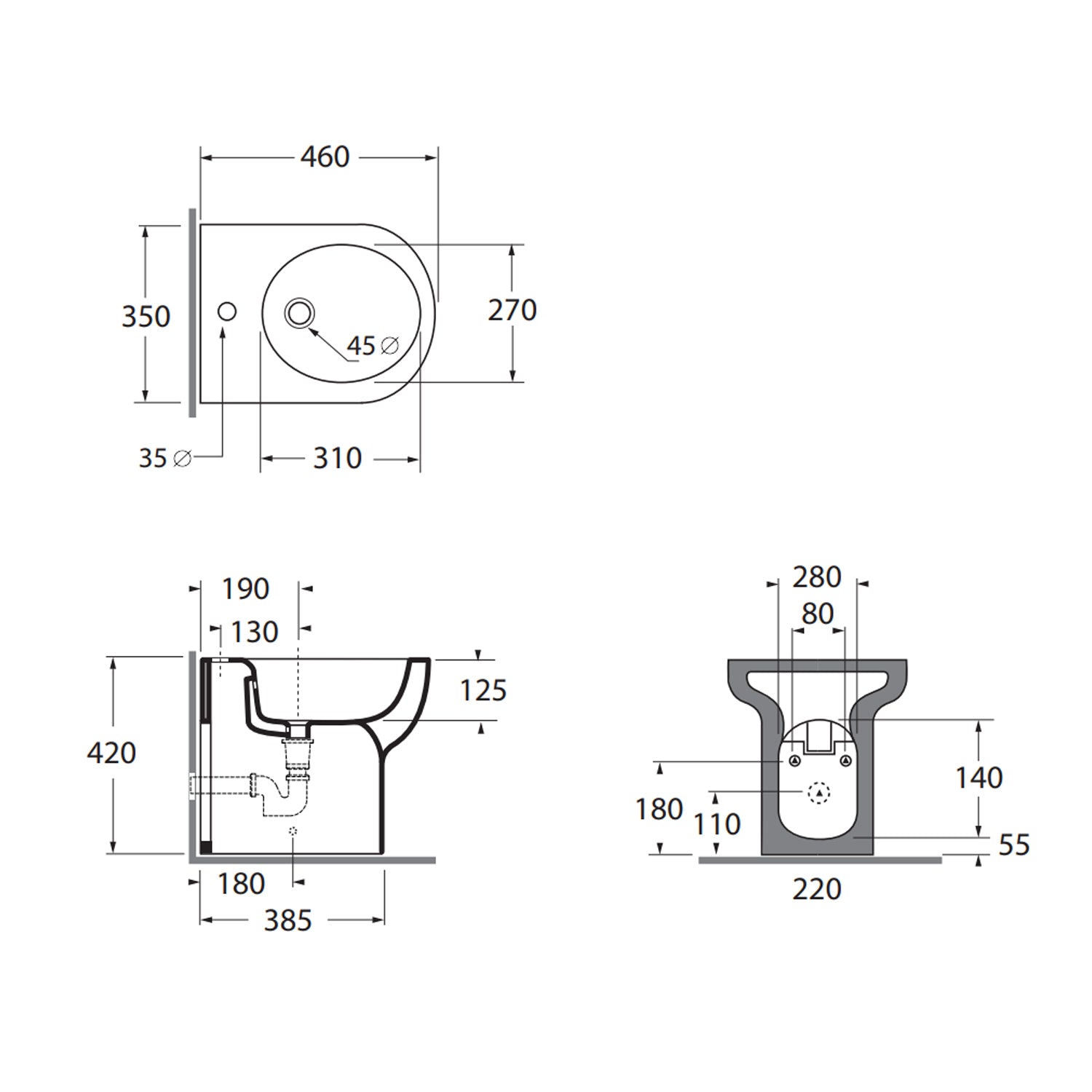 Bidet monoforo installazione filo parete 46x35 cm modello Nuvola Mini- Azzurra Ceramica