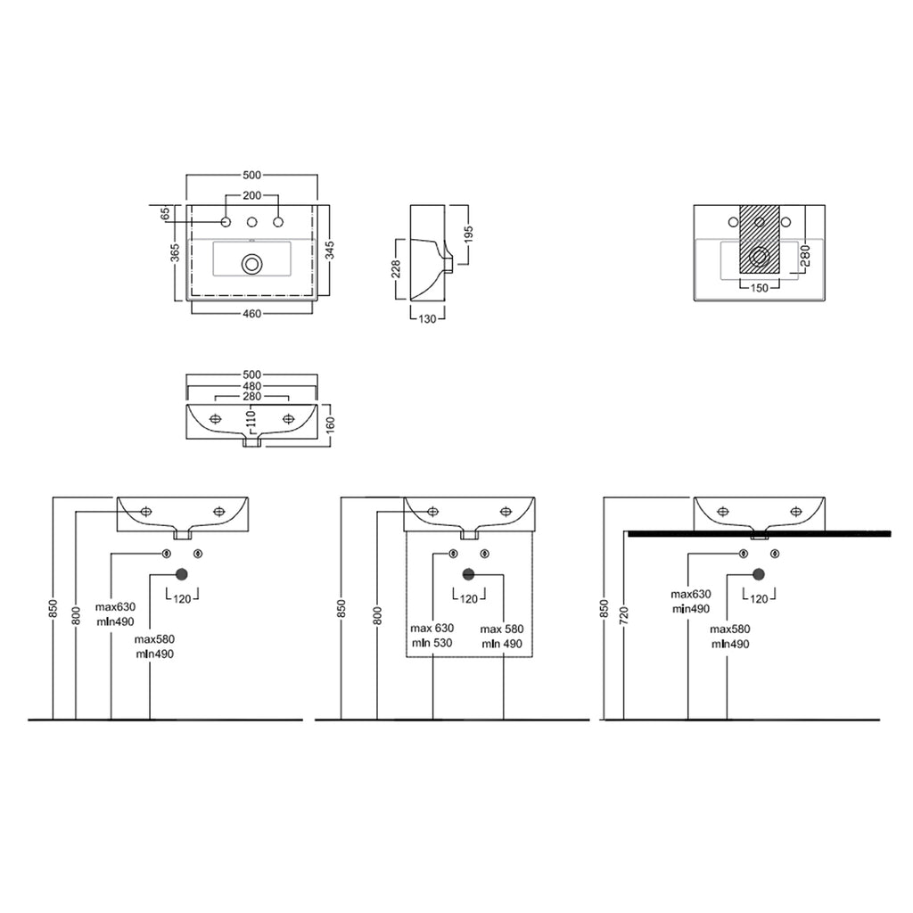 Lavabo sospeso 50x36