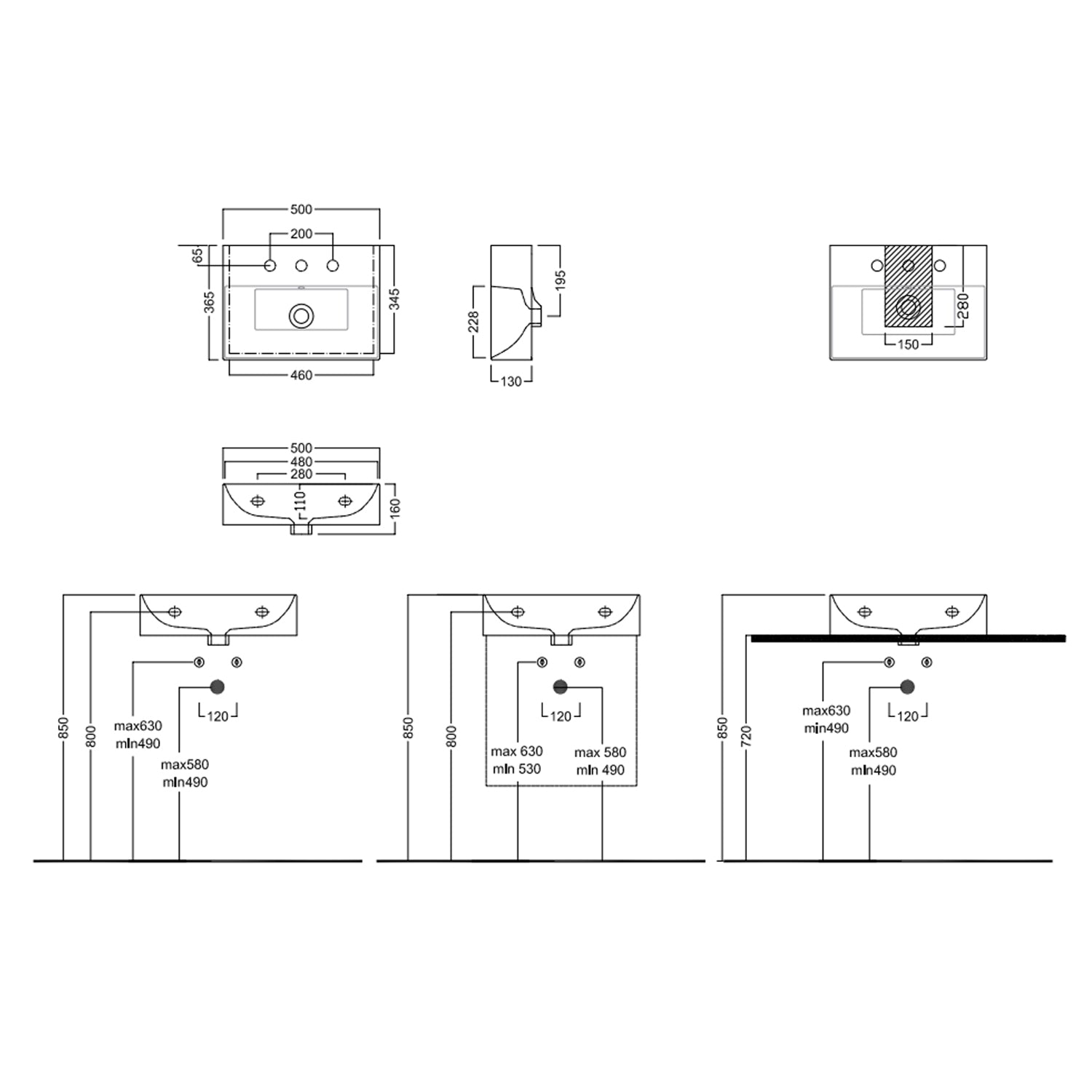 Lavabo sospeso 50x36
