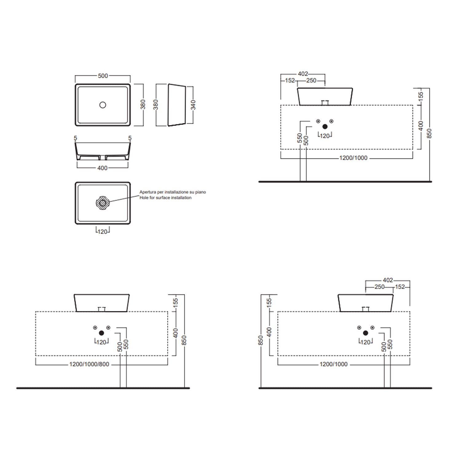 Lavabo d'appoggio 50x38 cm collezione Happy Hour Slim di Hatria