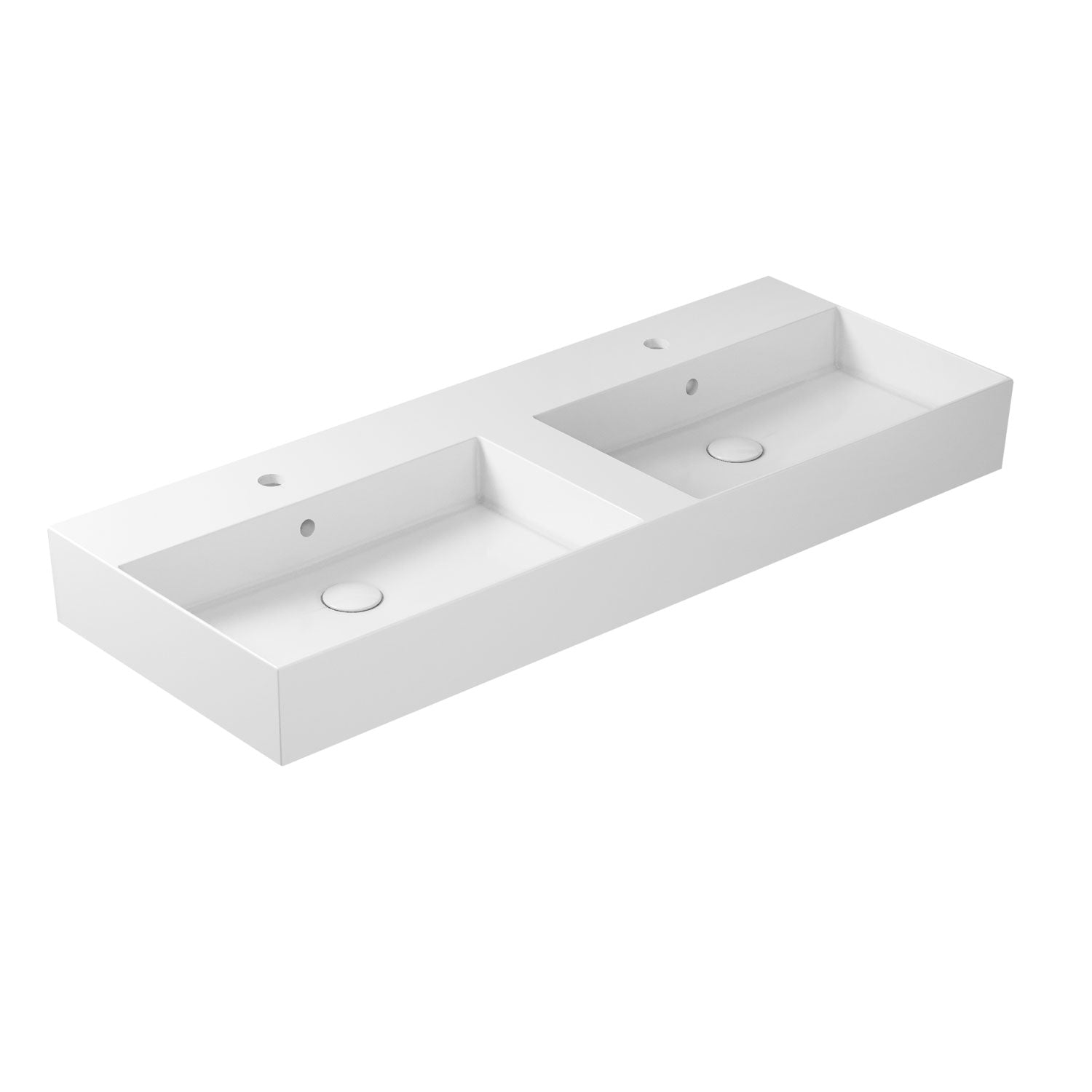 Lavabo da appoggio/sospeso 2 vasche 121x46cm serie Meg11 Pro di Ceramica Galassia -  Bianco lucido