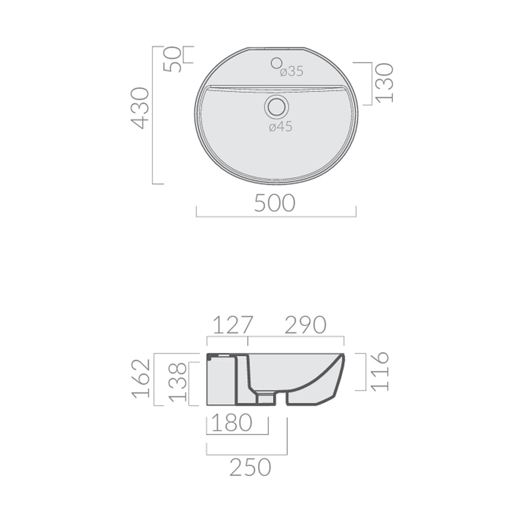 Lavabo Semincasso in ceramica 50x43 cm Galassia â€“ Bianco