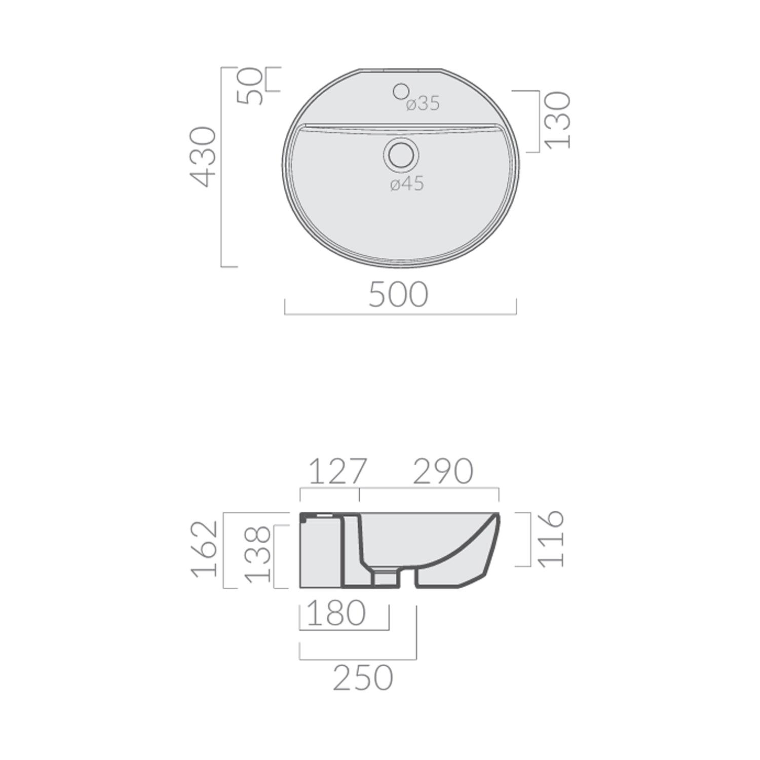 Lavabo Semincasso in ceramica 50x43 cm Galassia â€“ Bianco
