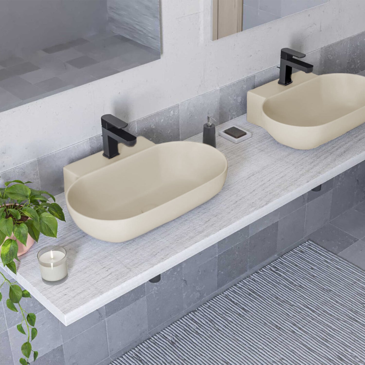Lavabo d'appoggio ovale BathCore serie Viva 56x40 cm - Tortora opaco