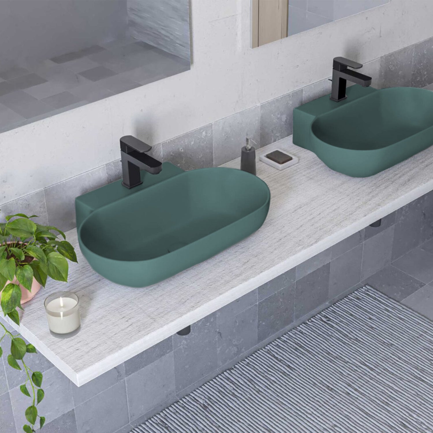 Lavabo d'appoggio ovale BathCore serie Viva 56x40 cm - Verde opaco