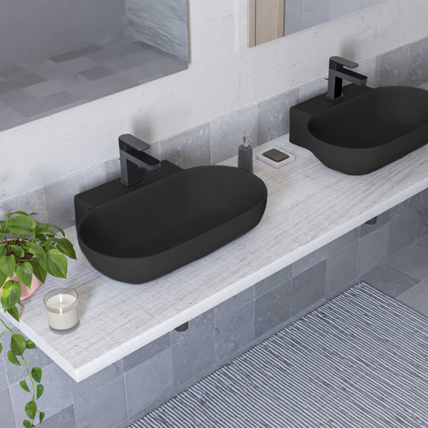 Lavabo d'appoggio ovale BathCore serie Viva 56x40 cm - Nero opaco