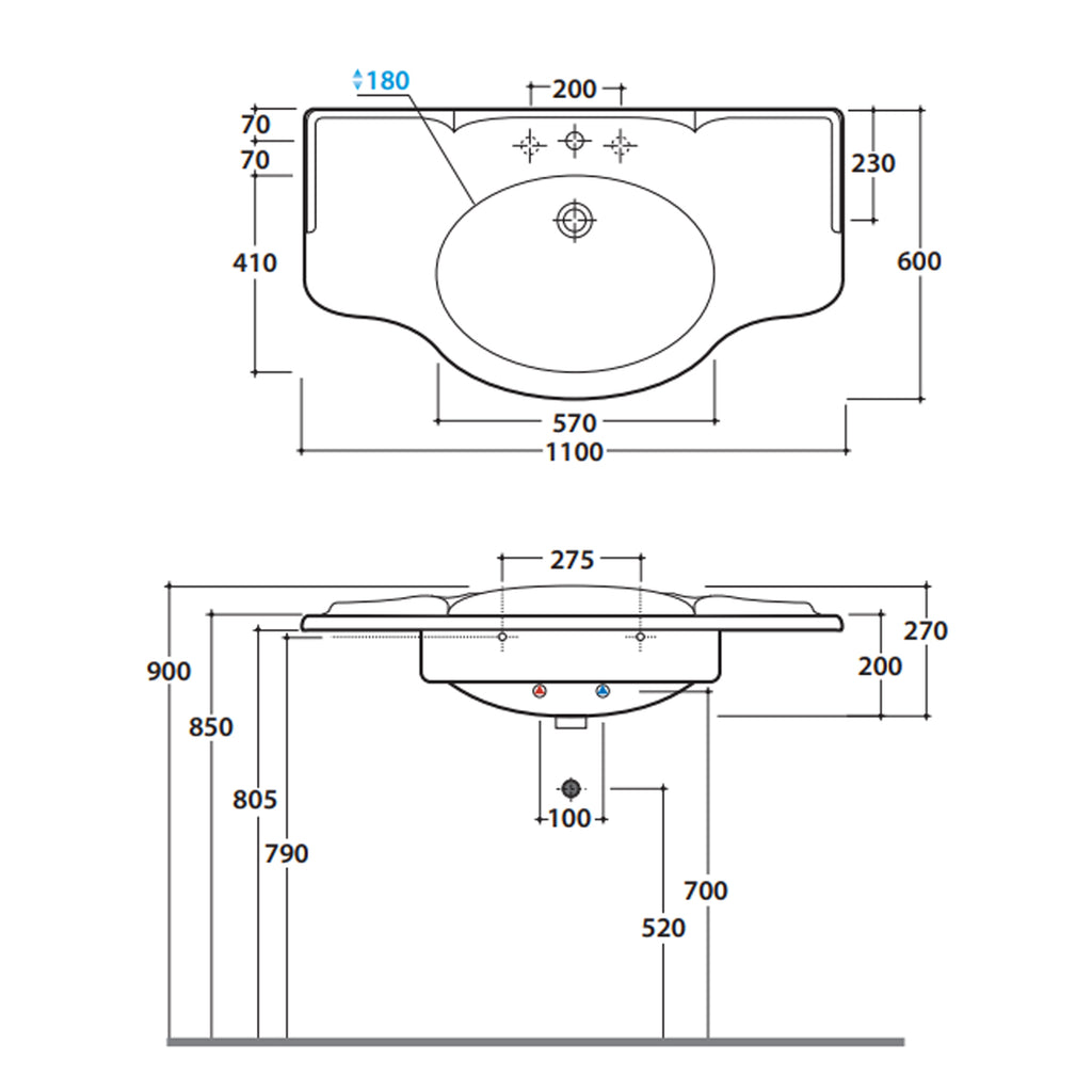 Lavabo sospeso 110x60 Ceramica Globo PAESTUM PA022.BI