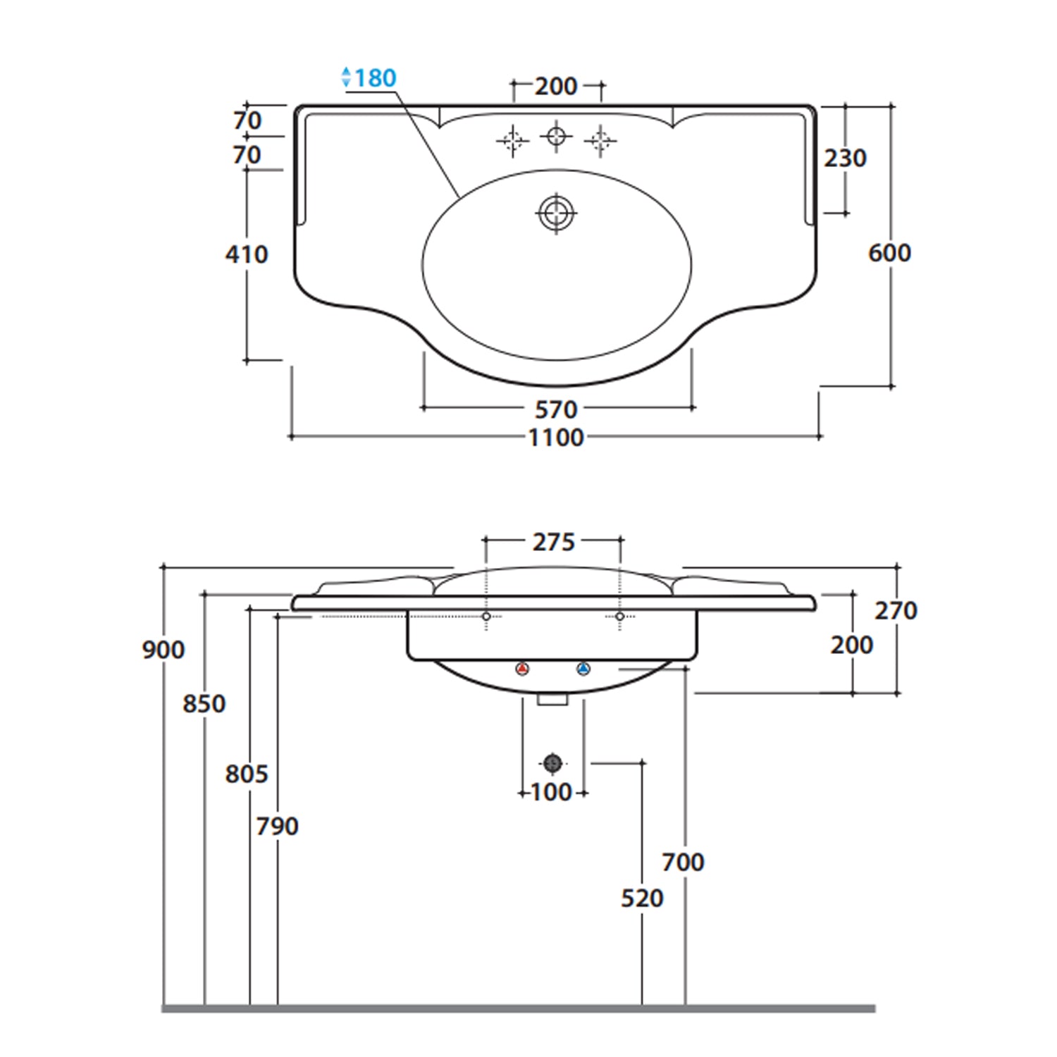 Lavabo sospeso 110x60 Ceramica Globo PAESTUM PA022.BI