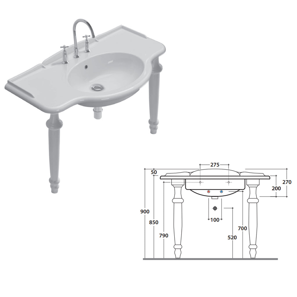 Lavabo sospeso 110x60 Ceramica Globo PAESTUM PA022.BI