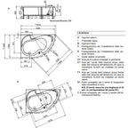 Vasca Bagno asimmetrica modello Grace in acrilico e Abs cm 150x100- Versione Destra
