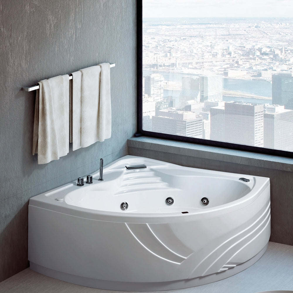 Vasca idromassaggio modello Procida con flusso a cascata e rubinetteria in acrilico e Abs cm 140x140