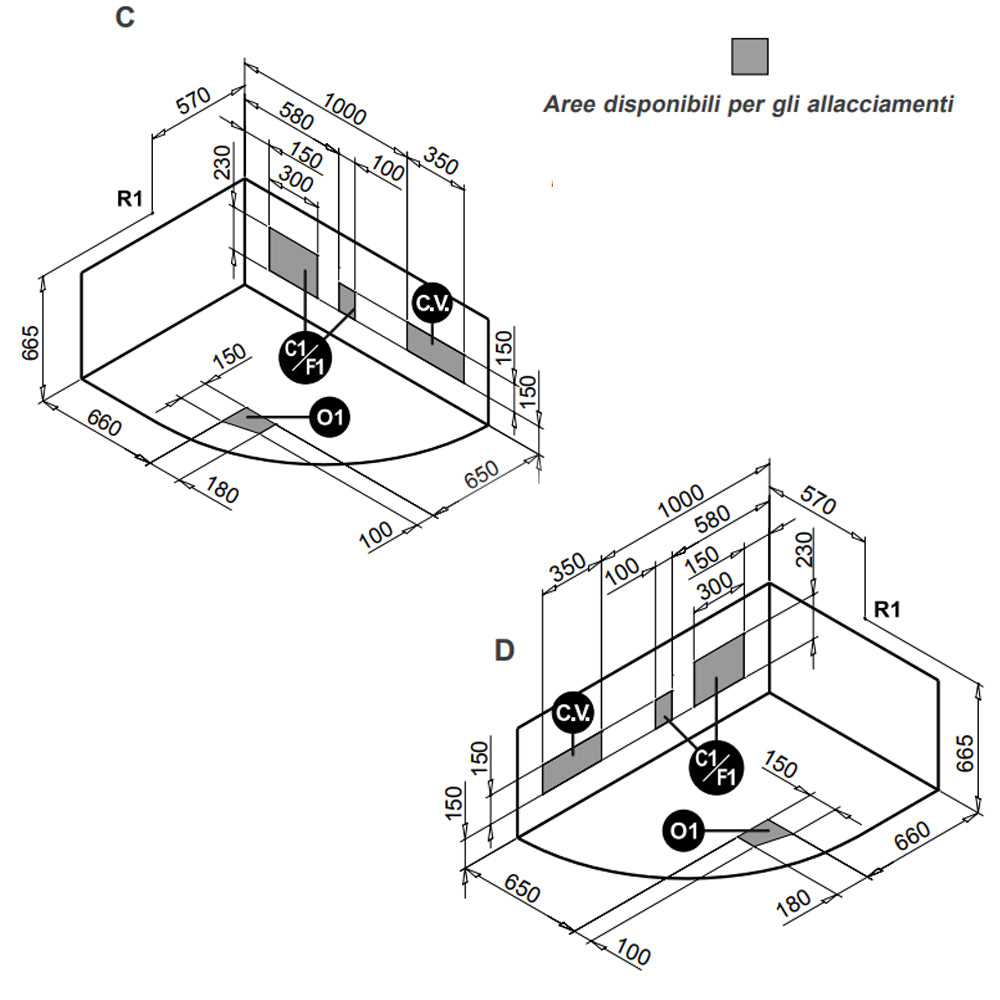 Vasca Bagno asimmetrica modello Grace in acrilico e Abs cm 150x100- Versione Sinistra