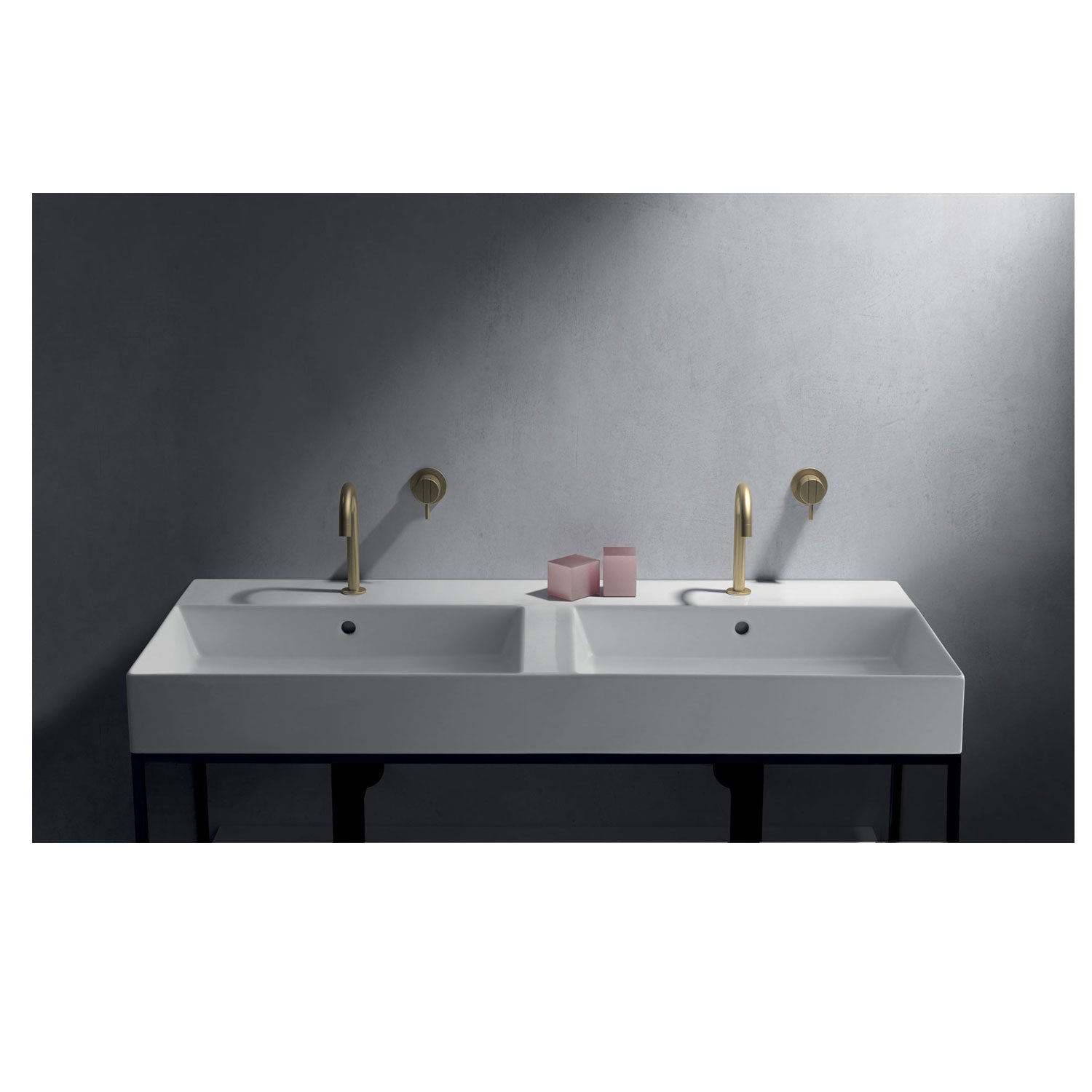 Lavabo da appoggio/sospeso 2 vasche 121x46cm serie Meg11 Pro di Ceramica Galassia -  Bianco lucido
