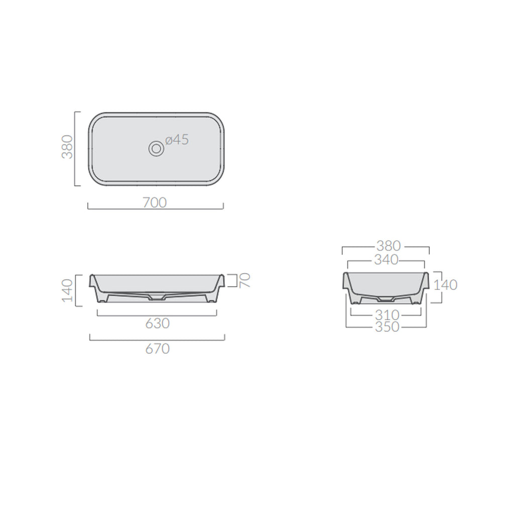 Lavabo da incasso soprapiano 70x38cm serie Meg11 Pro di Ceramica Galassia -  Bianco lucido