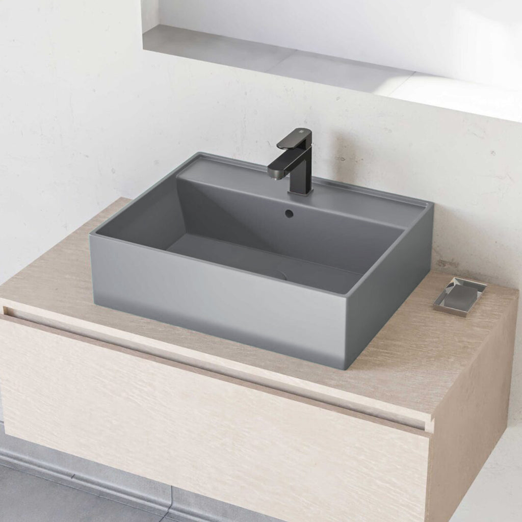 Lavabo d'appoggio rettangolare BathCore serie Viva 58x41 cm - Grigio Opaco