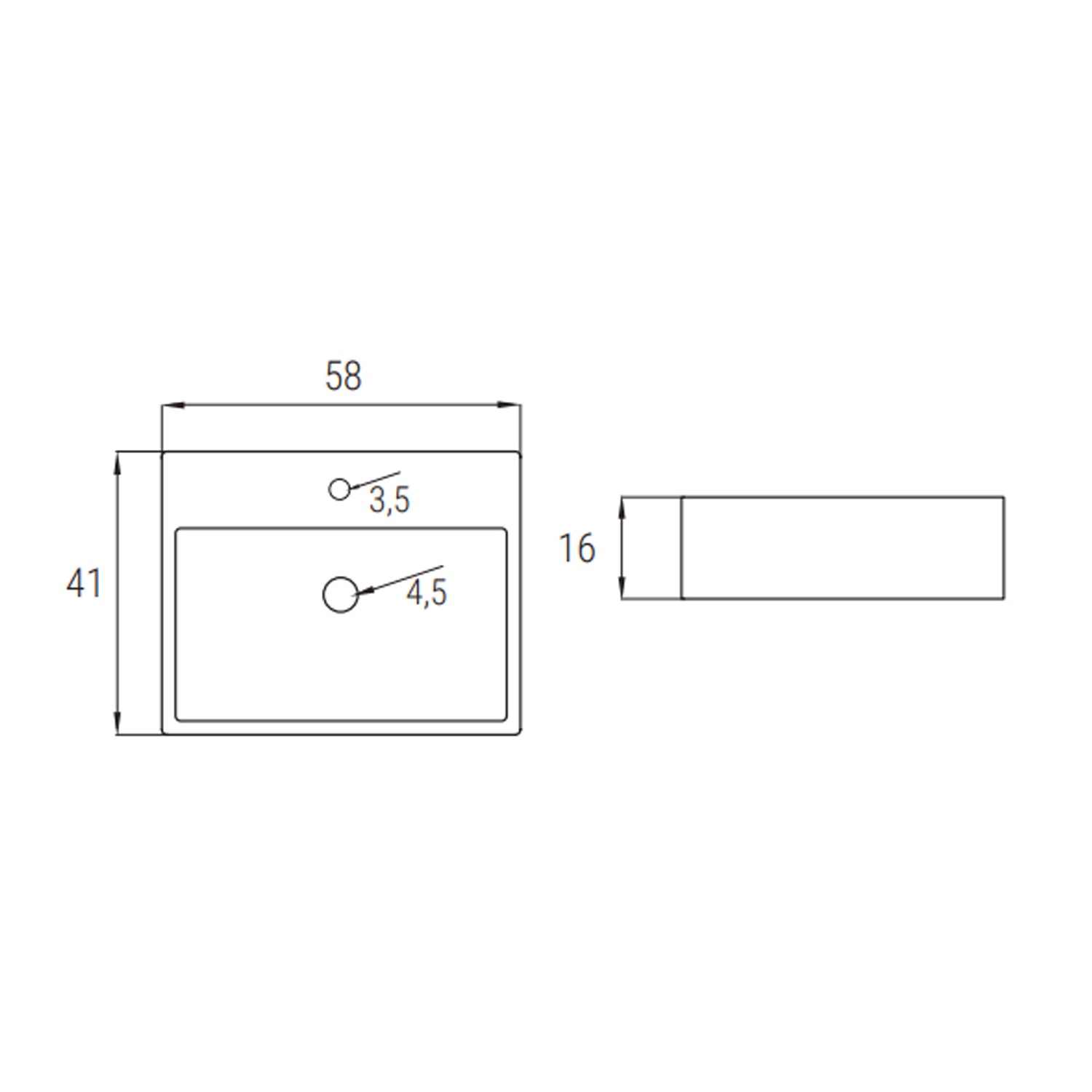 Lavabo d'appoggio rettangolare BathCore serie Viva 58x41 cm - Tortora Opaco
