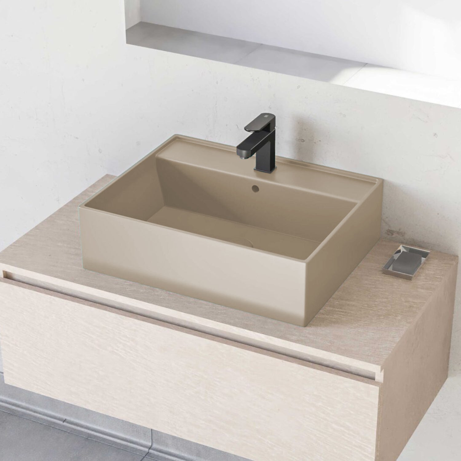 Lavabo d'appoggio rettangolare BathCore serie Viva 58x41 cm - Tortora Opaco