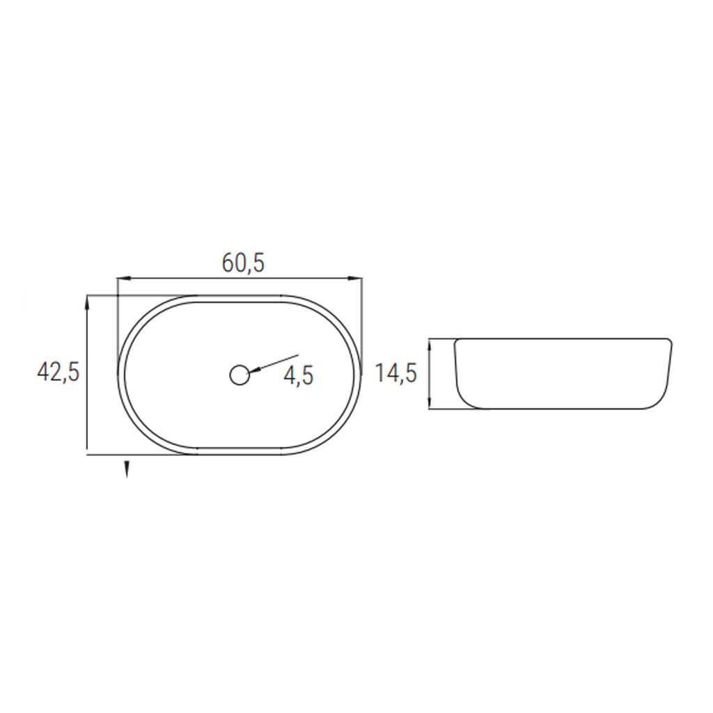 Lavabo d'appoggio ovale BathCore serie Viva 60