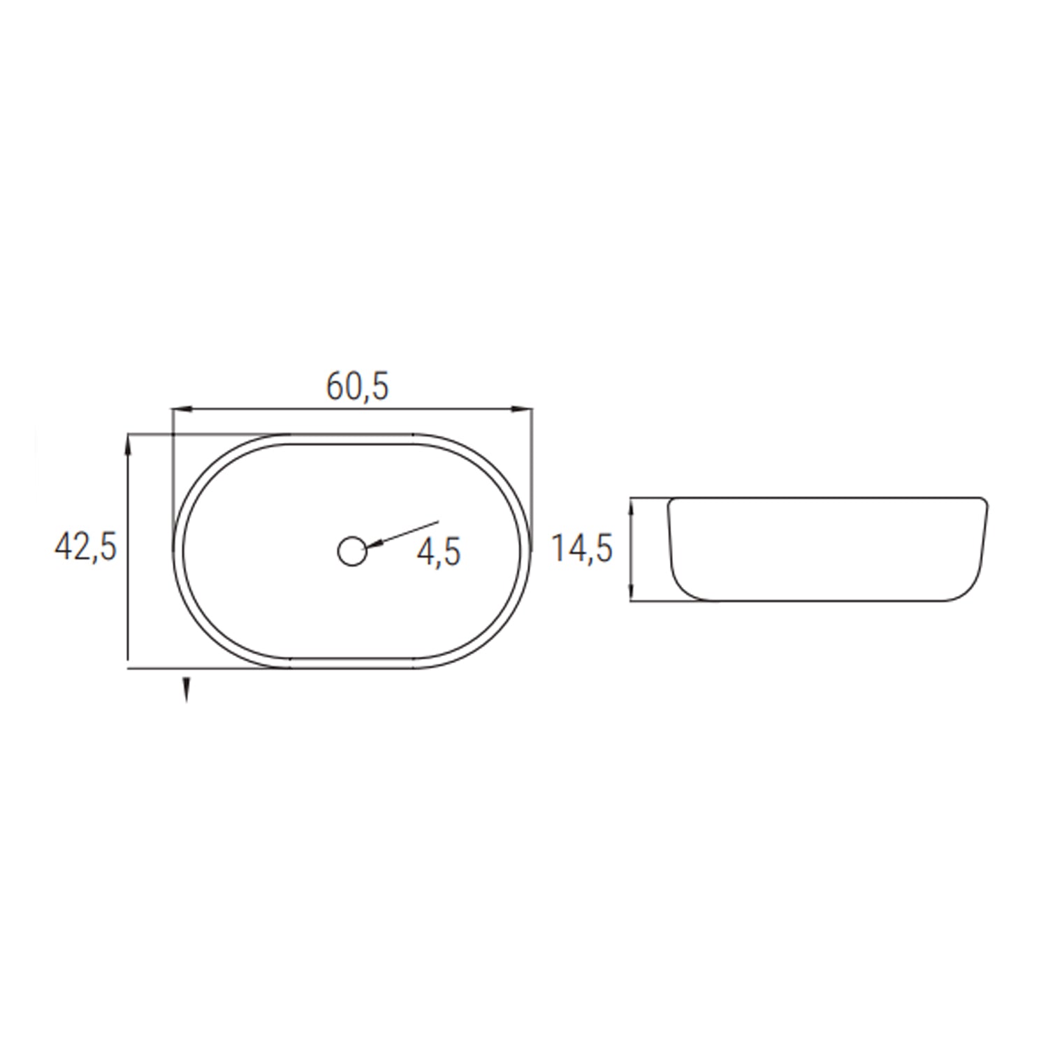 Lavabo d'appoggio ovale BathCore serie Viva 60