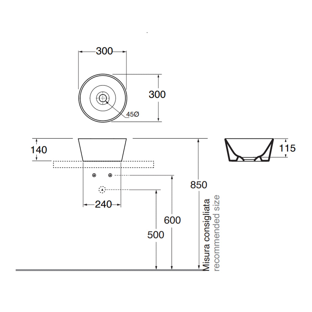 Lavabo rotondo Azzurra serie Forma Ã¸30x14 cm - Bianco lucido