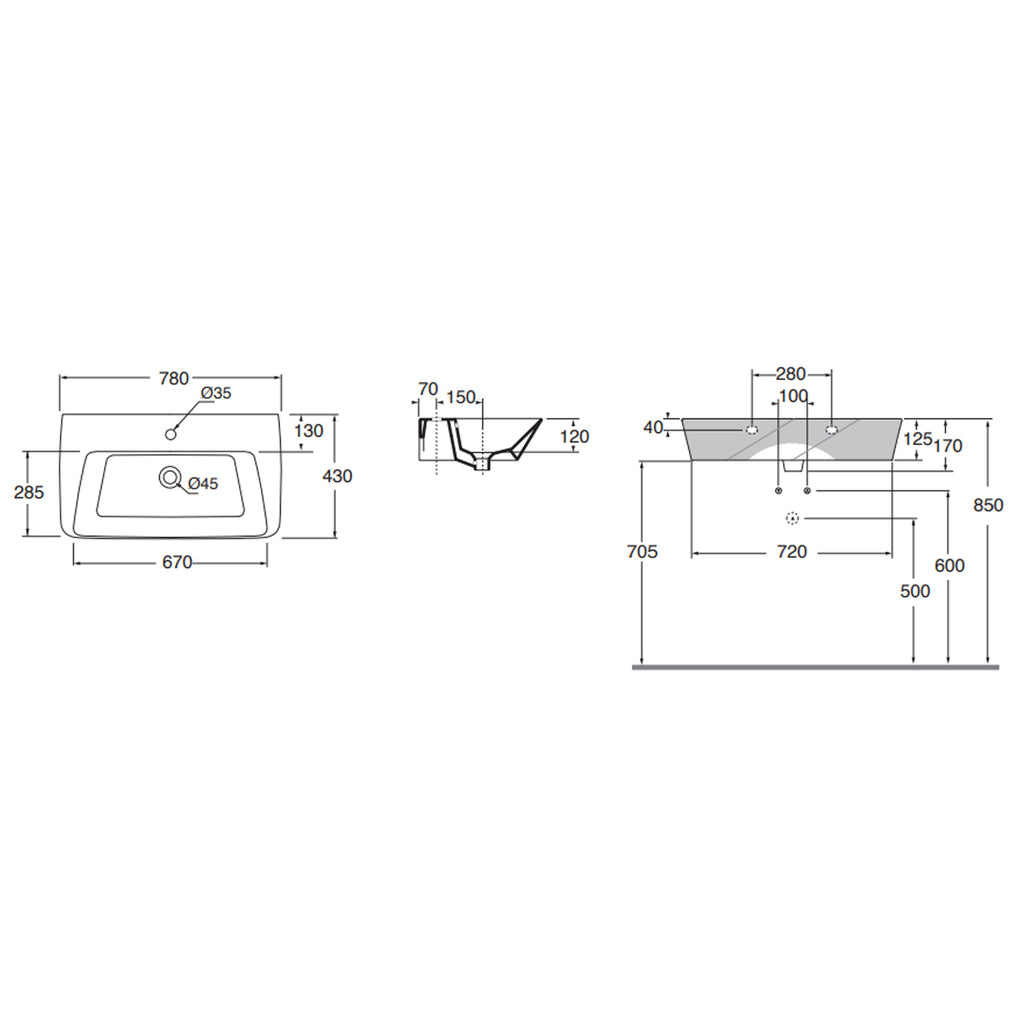 Lavabo sospeso o da appoggio Ceramica Azzurra serie Hera 78x43x14