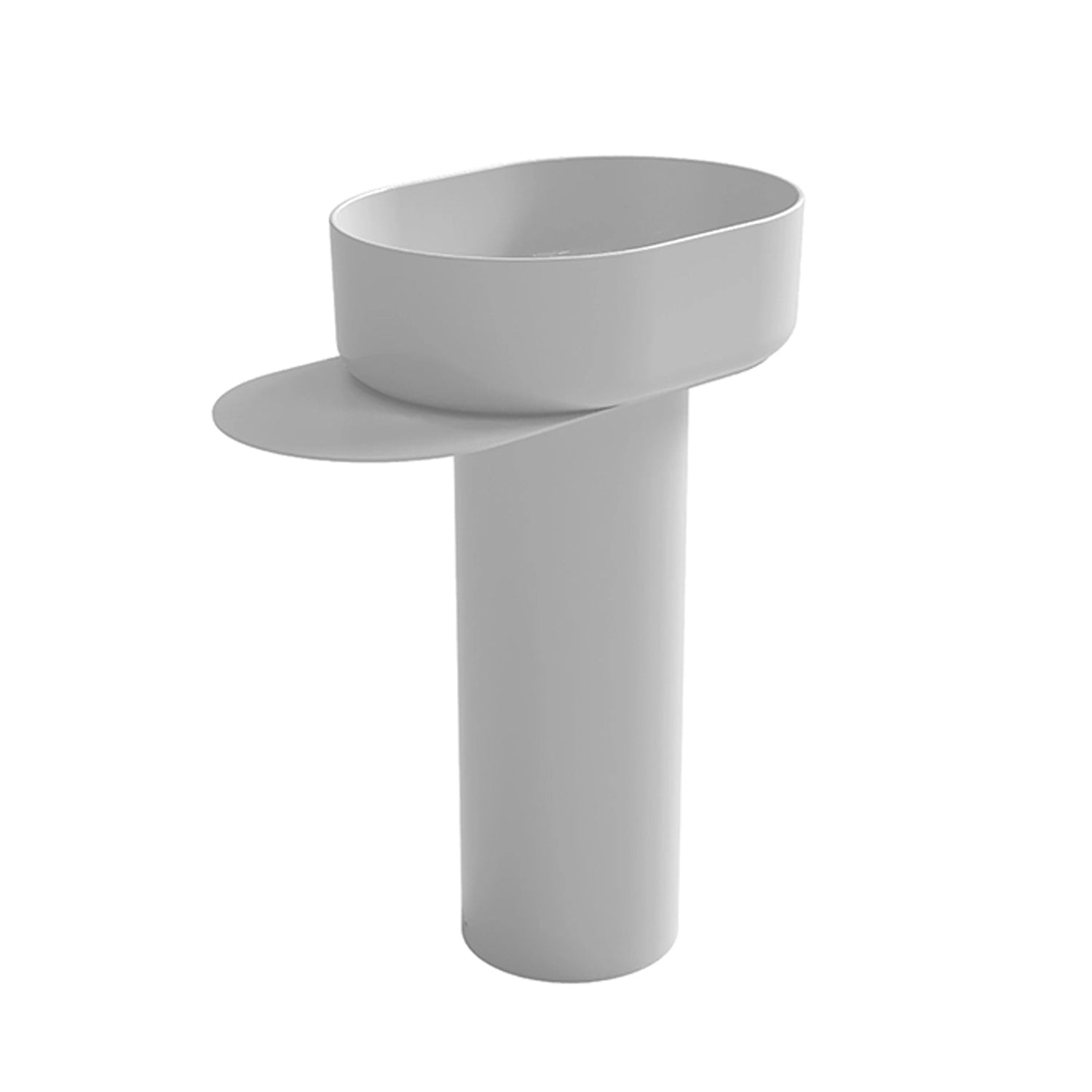 Lavabo tondo Azzurra serie Aurea 55x40x17 cm con colonna e piano portaoggetti - Bianco lucido