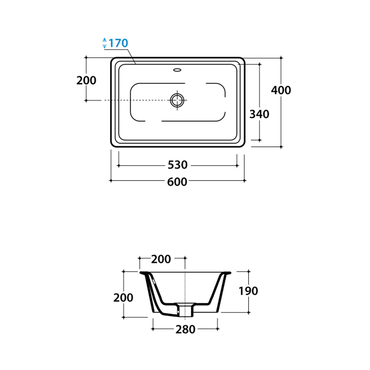 Lavabo sottopiano rettangolare Globo modello Cortona 60x40x19H cm - Bianco lucido