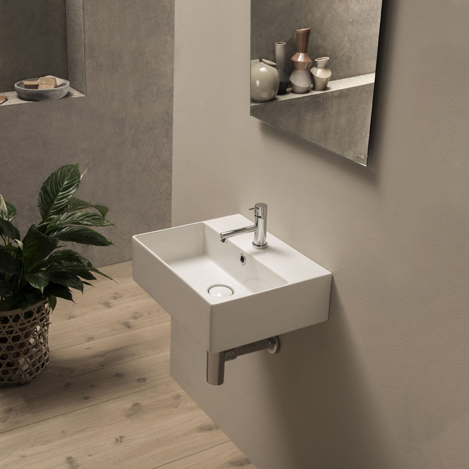 Lavabo da appoggio T-Edge 46x37 cm Ceramica Globo - Bianco lucido