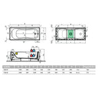 Vasca da bagno rettangolare idromassaggio modello Marea cm 170x70