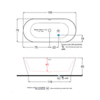 Vasca da bagno modello Inka 180x80cm in acrilico bianco opaco