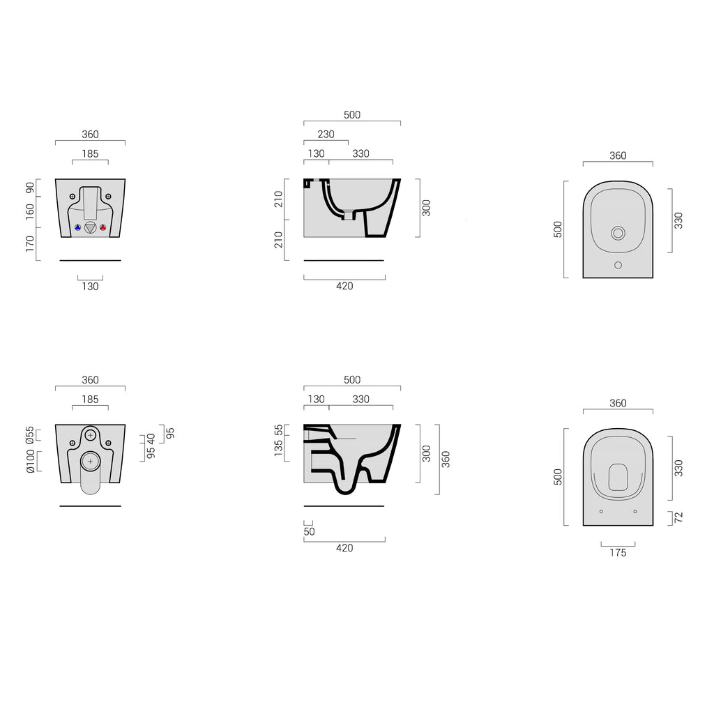 Sanitari sospeso squadrati domus falerii foglia quadra wc senza brida