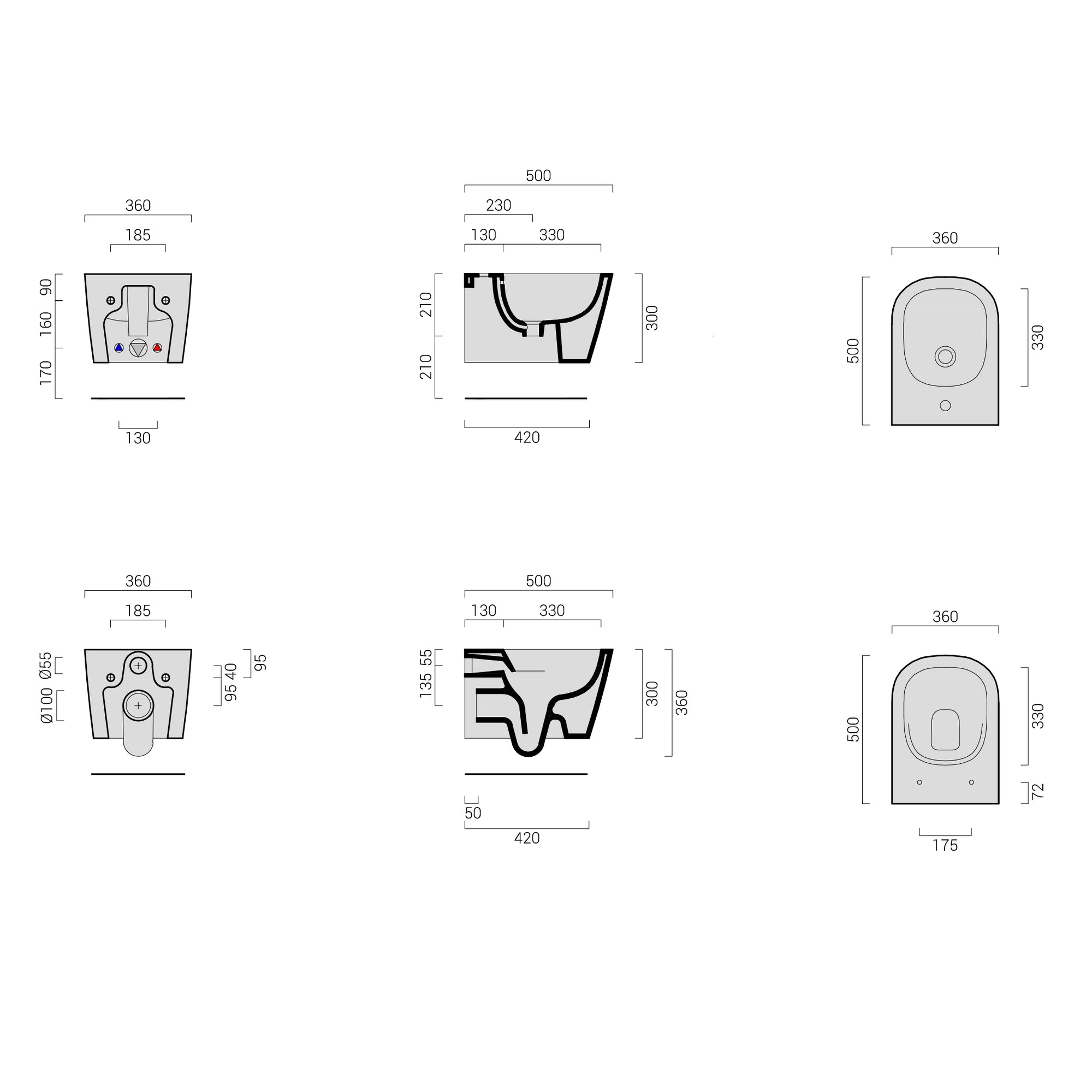 Sanitari sospeso squadrati domus falerii foglia quadra wc senza brida