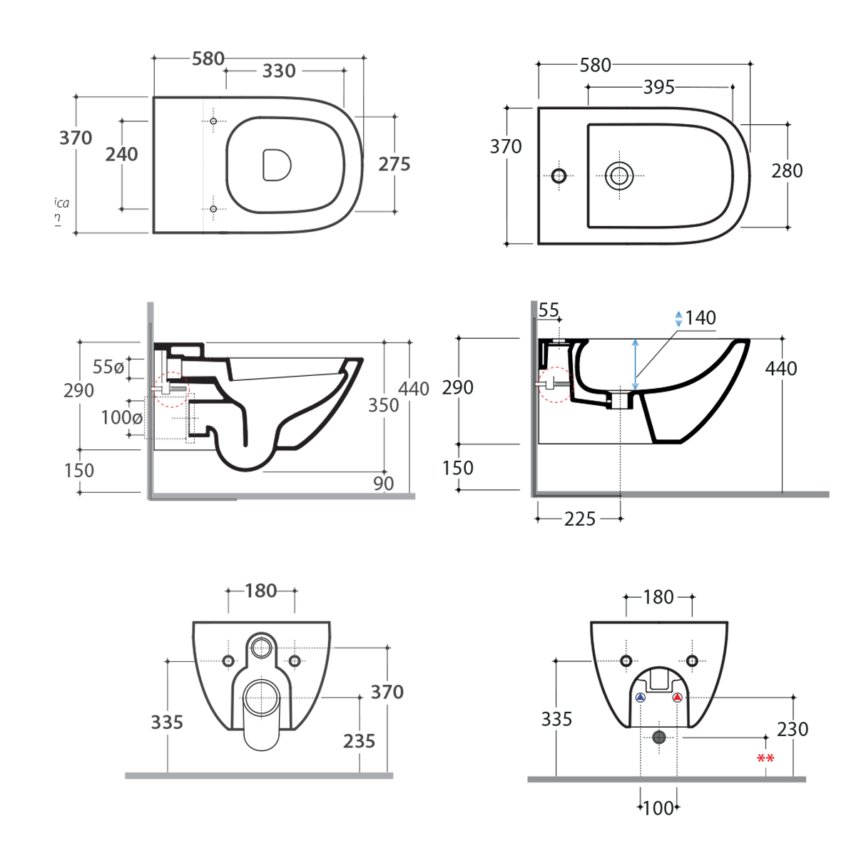 Sanitari Sospesi Ceramica Globo Stockholm WC + BIDET + SEDILE Soft Close