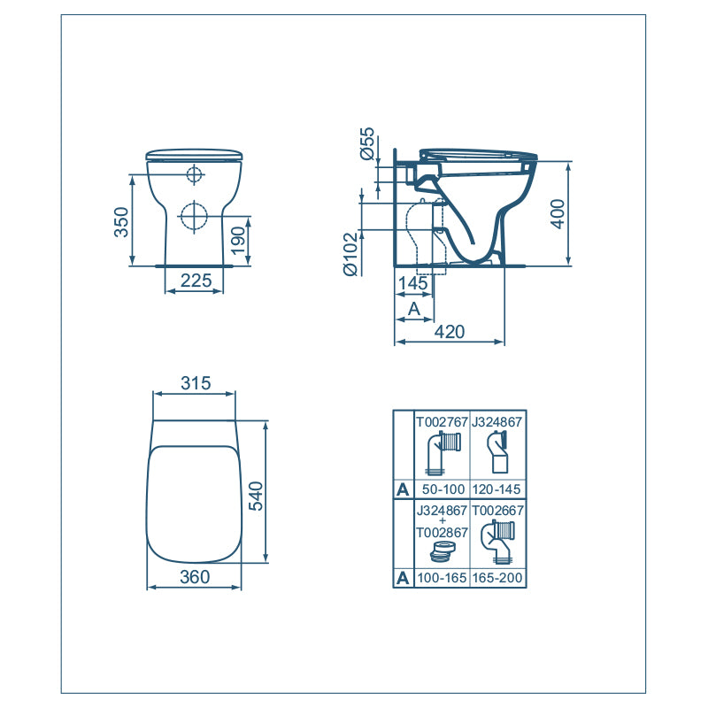 Sanitari filo muro scarico traslato Ideal Standard Esedra Wc + bidet + sedile chiusura rallentata