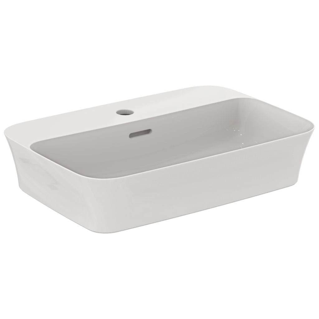 Lavabo da appoggio in Diamatec 55X38 con foro rubinetto Ideal Standard Ipalyss bordo sottile 3 mm
