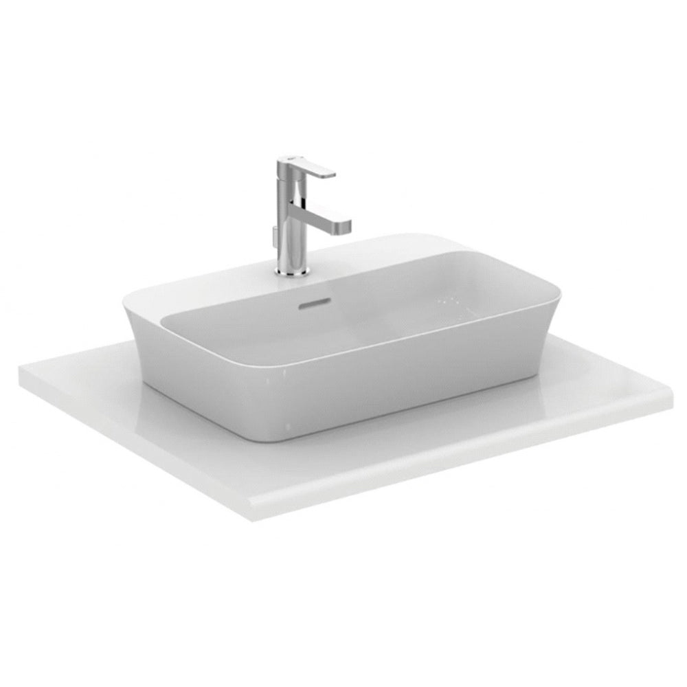 Lavabo da appoggio in Diamatec 55X38 con foro rubinetto Ideal Standard Ipalyss bordo sottile 3 mm