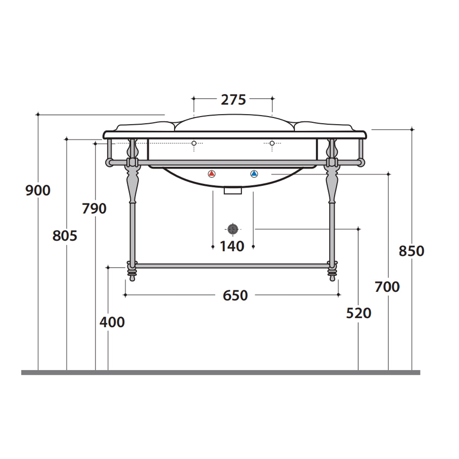 Struttura in ottone cromato per lavabo PA056BI modello Paestum Ceramica Globo - LAVABO NON INCLUSO