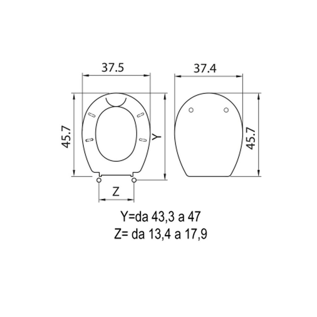 Sedile wc in termoindurente per vaso Sbordoni serie Fabia con cerniere regolabili normal close