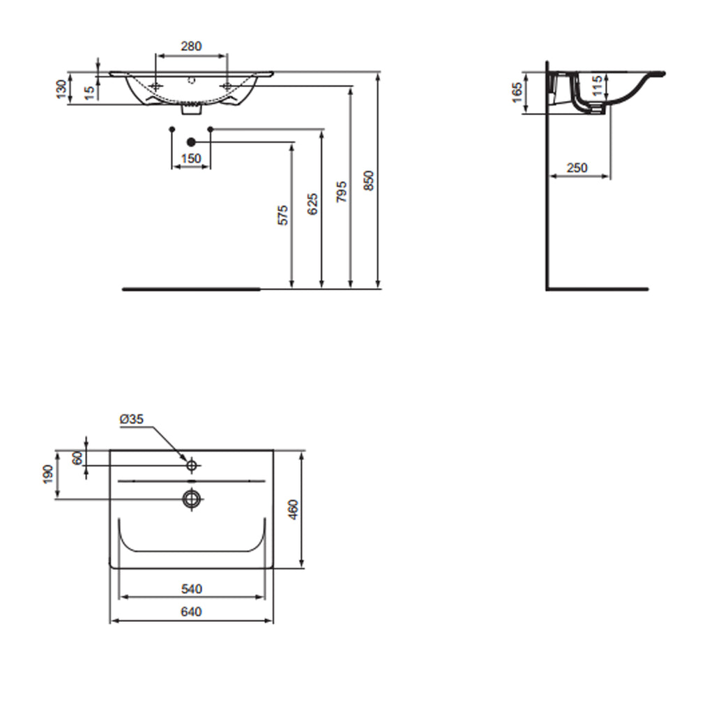 Lavabo top sospeso da 64 cm Ideal Standard Connect AIR bianco
