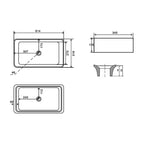 Lavabo da appoggio quadrato BathCore senza troppo pieno e piletta 62x32 cm - Nero Opaco