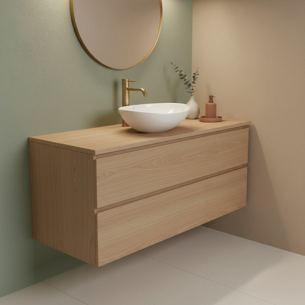 Lavabo ovale d'appoggio bianco opaco 41x33.5x14.5 in ceramica linea Luma di BathCore