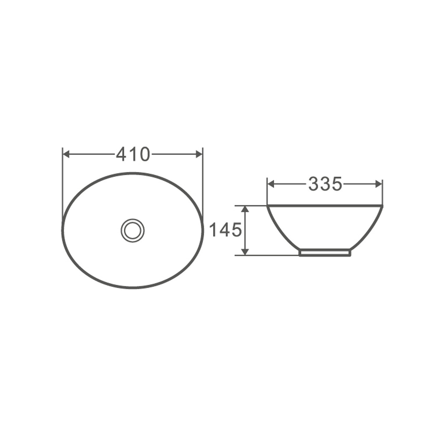 Lavabo ovale d'appoggio bianco opaco 41x33.5x14.5 in ceramica linea Luma di BathCore