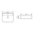 Lavabo monoforo d'appoggio bianco opaco 50x40x13.5 in ceramica BathCore linea Luma